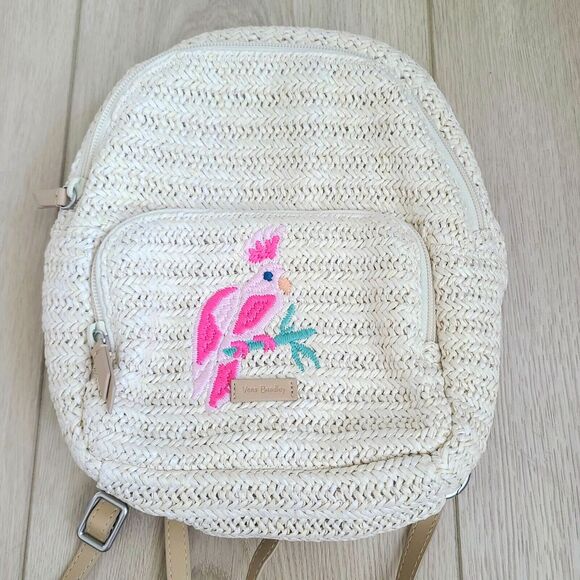 Vera Bradley Straw Mini Convertible Backpack Light Natural Pink Tropical‎ Bird - Picture 1 of 9